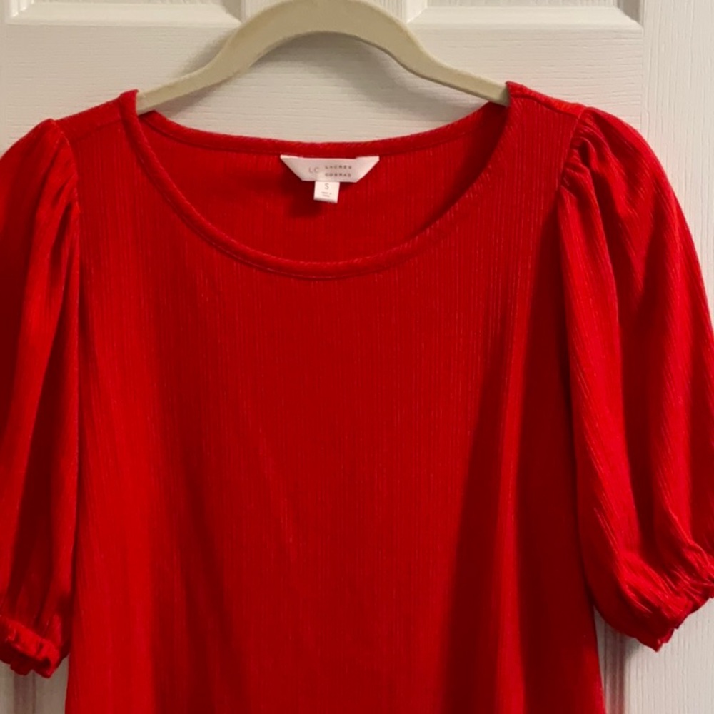 Red Ruffled Puff Sleeve Blouse